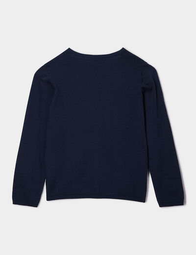 Gilet boutonn&eacute; coton m&eacute;lang&eacute; bleu marine fille