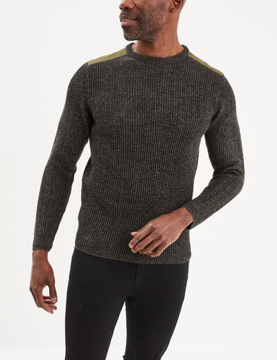 Pull col rond manches longues Liberto vert kaki homme