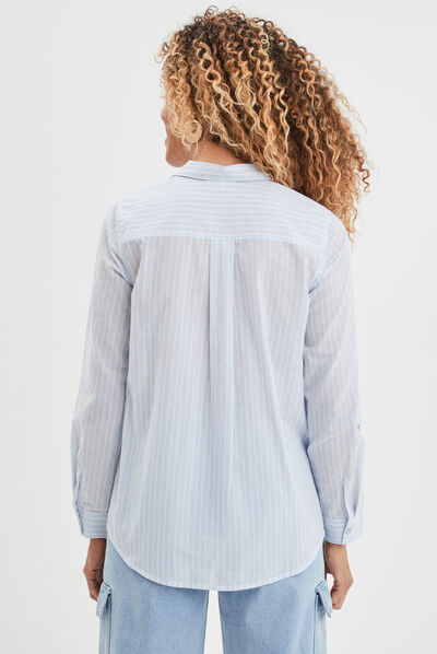 Chemise manches retroussables blanc femme