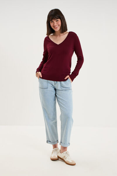 Jean paperbag cropped taille &eacute;lastiqu&eacute;e denim triple stone femme