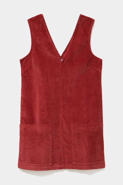 Robe chasuble courte effet velours rouge fonc&eacute; femme