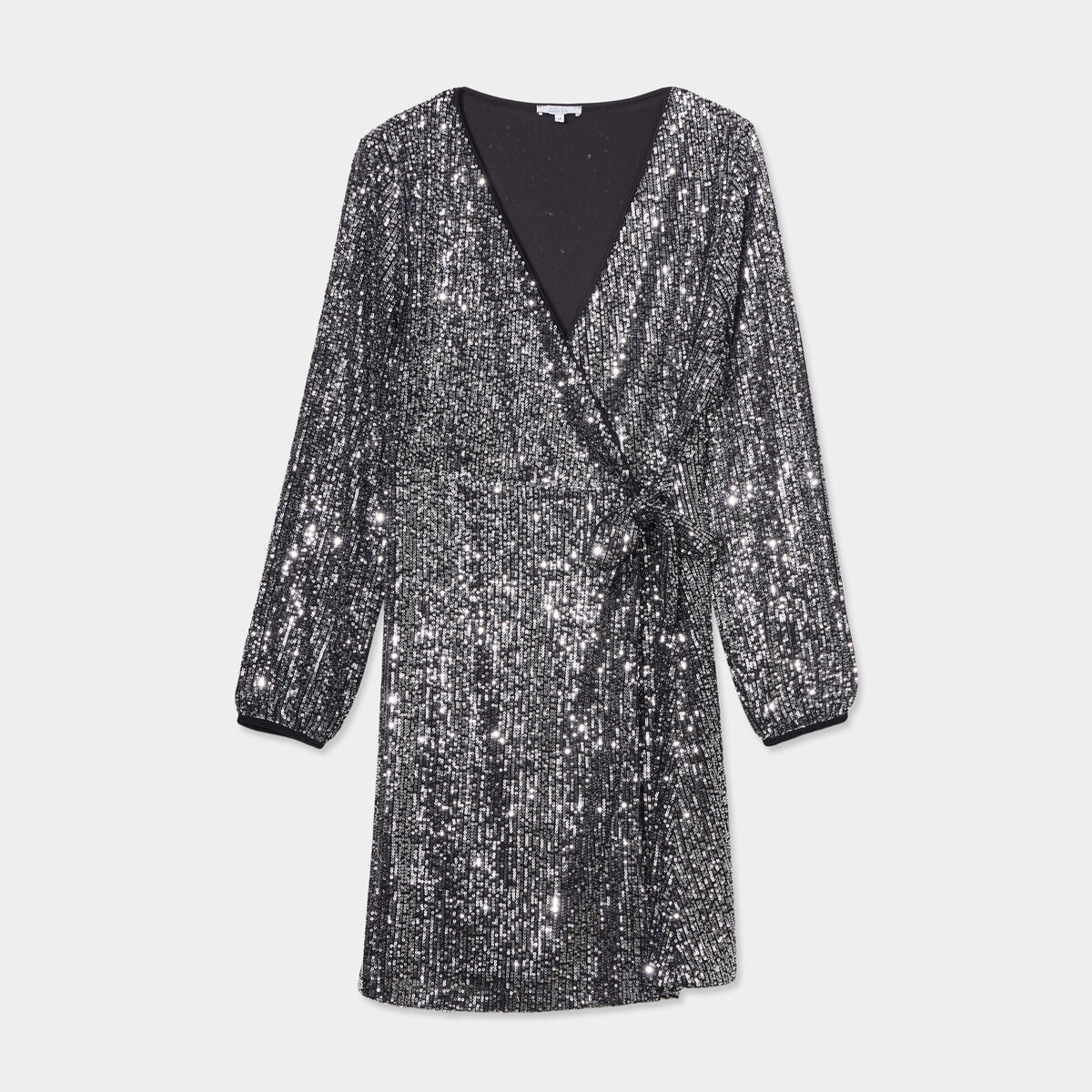 Robe &agrave; sequins portefeuille gris argent femme grande taille