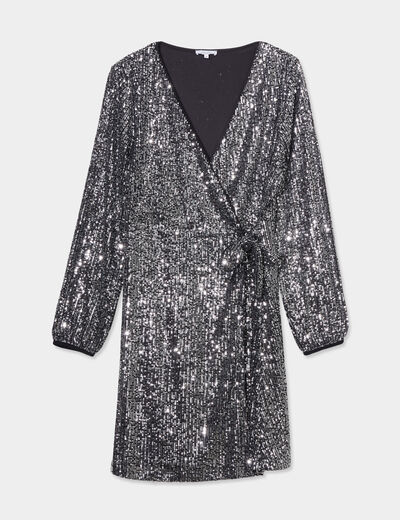 Robe à sequins portefeuille gris argent femme grande taille