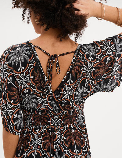 Robe fluide longue col et dos en V noir femme