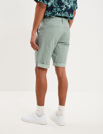 Bermuda short chino droit coton stretch vert olive homme