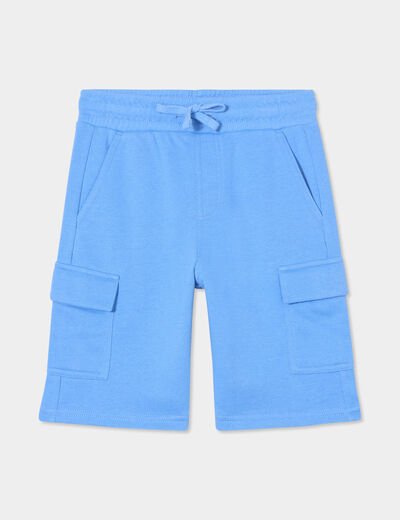 Bermuda cargo poches c&ocirc;t&eacute;s bleu lavande gar&ccedil;on