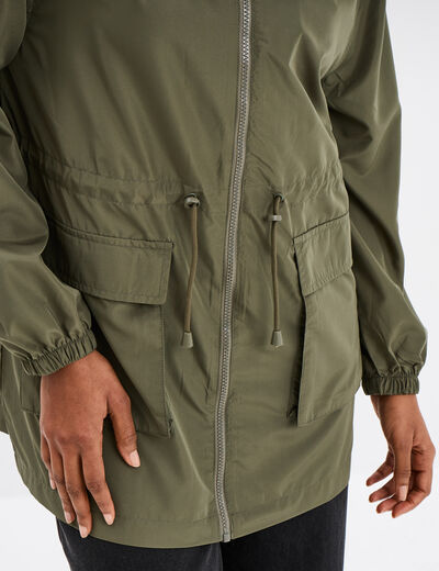 Coupe-vent à capuche imperméable vert kaki femme