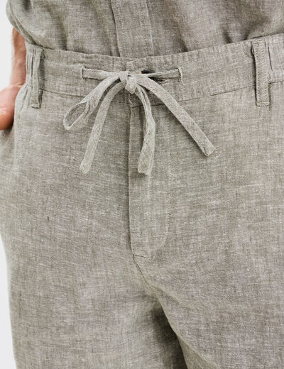 Bermuda chino &agrave; coulisse lin m&eacute;lang&eacute; vert kaki homme
