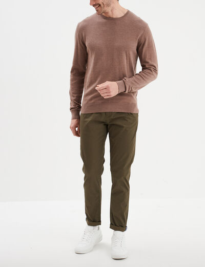 Pull droit col rond mélange coton gris homme