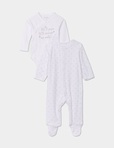 Ensemble pyjama et body effet velours blanc bébé garçon