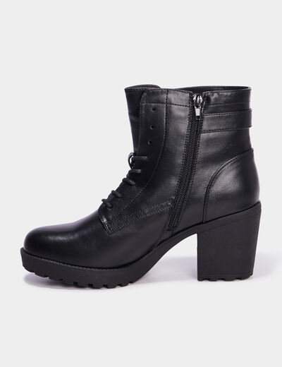 Boots &agrave; lacets et talons 5 cm noir femme