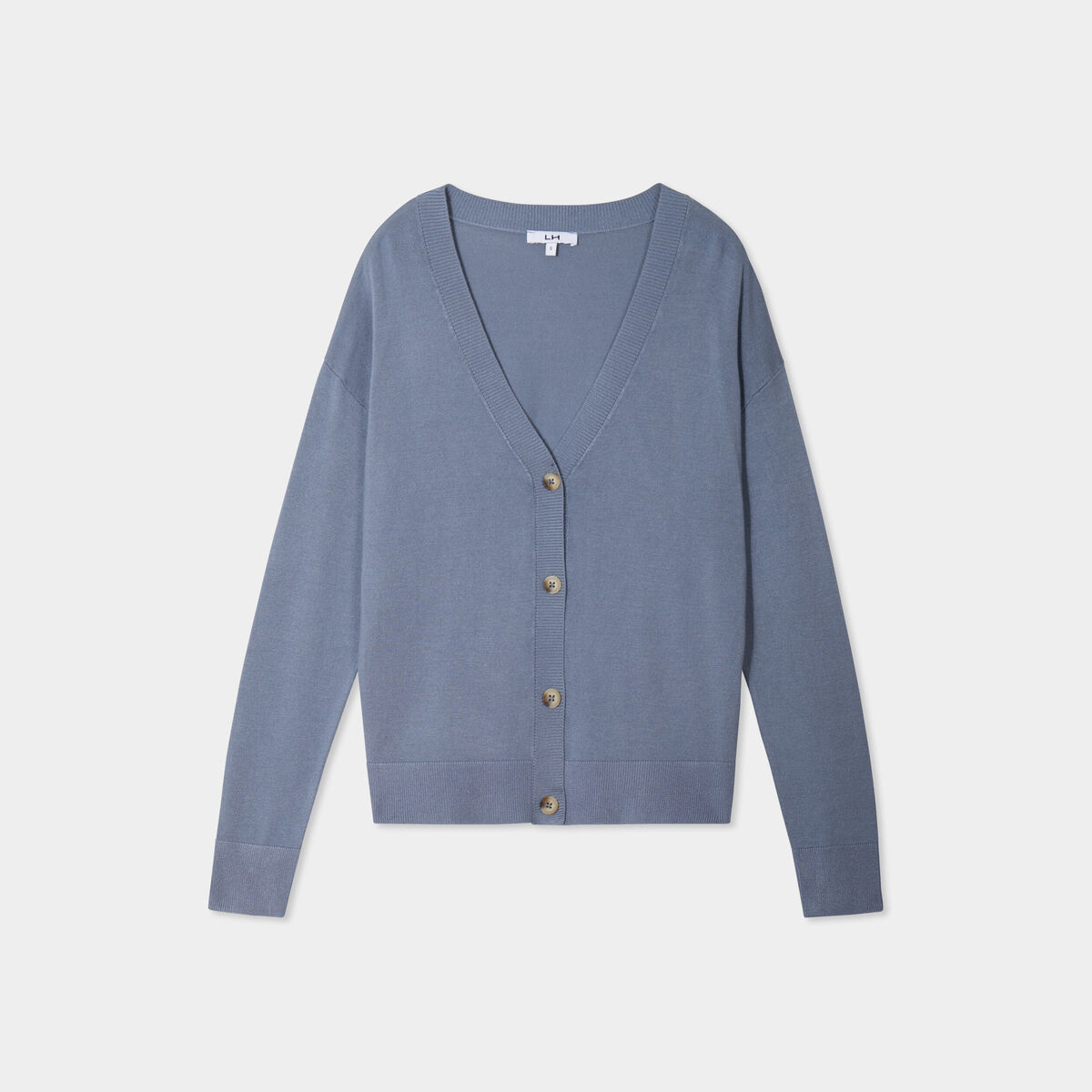 Gilet col en V boutonné bleu gris femme