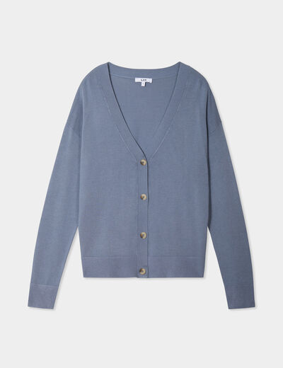 Gilet col en V boutonné bleu gris femme