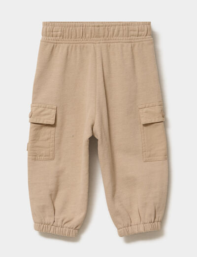 Pantalon battle taille &eacute;lastiqu&eacute;e coton marron clair b&eacute;b&eacute; gar&ccedil;on