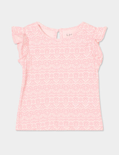 T-shirt reliefé manches volants coton blanc bébé fille