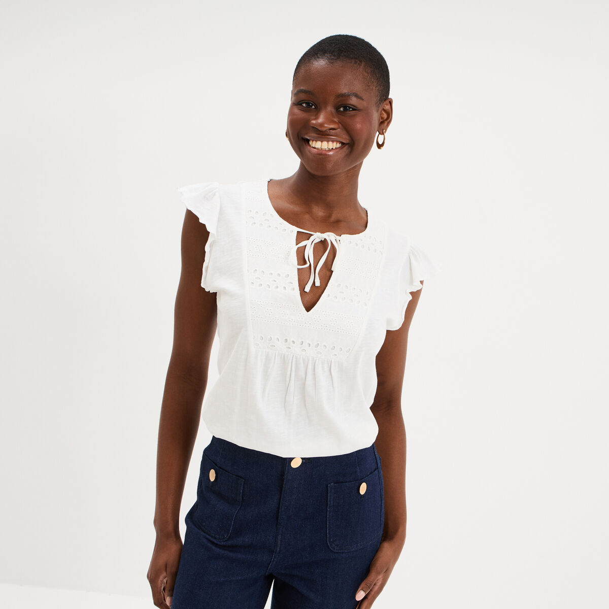 T-shirt avec broderie coton ecru femme
