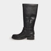 Bottes talons plats brides &agrave; oeillets noir femme