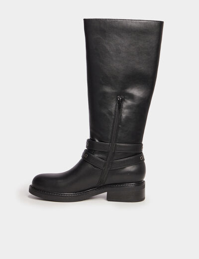 Bottes talons plats brides à oeillets noir femme