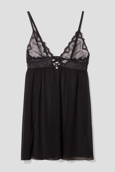 Nuisette dentelle et voile Mosquitos noir femme