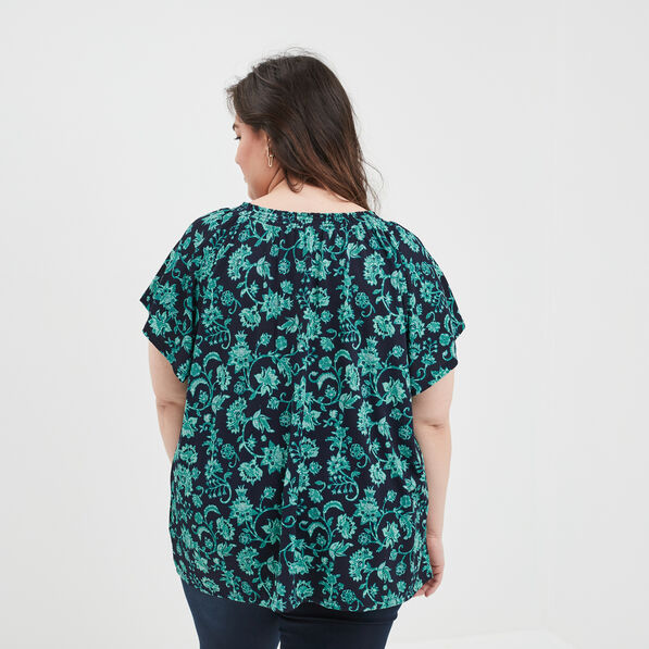 t shirt col smocke manches courtes bleu marine femmegt T-shirt col smocké manches courtes bleu marine femme grande taille