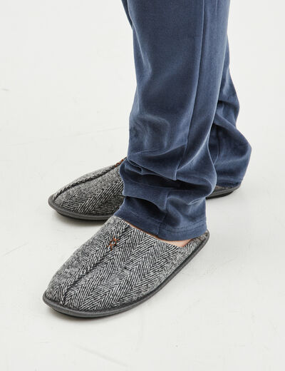 Chaussons mules intérieur fourré gris homme