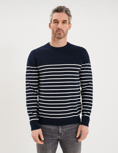 Pull col rond manches longues bleu marine homme