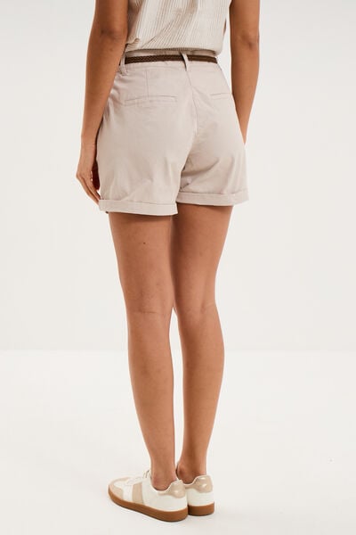 Short chino ceinture tress&eacute;e beige femme