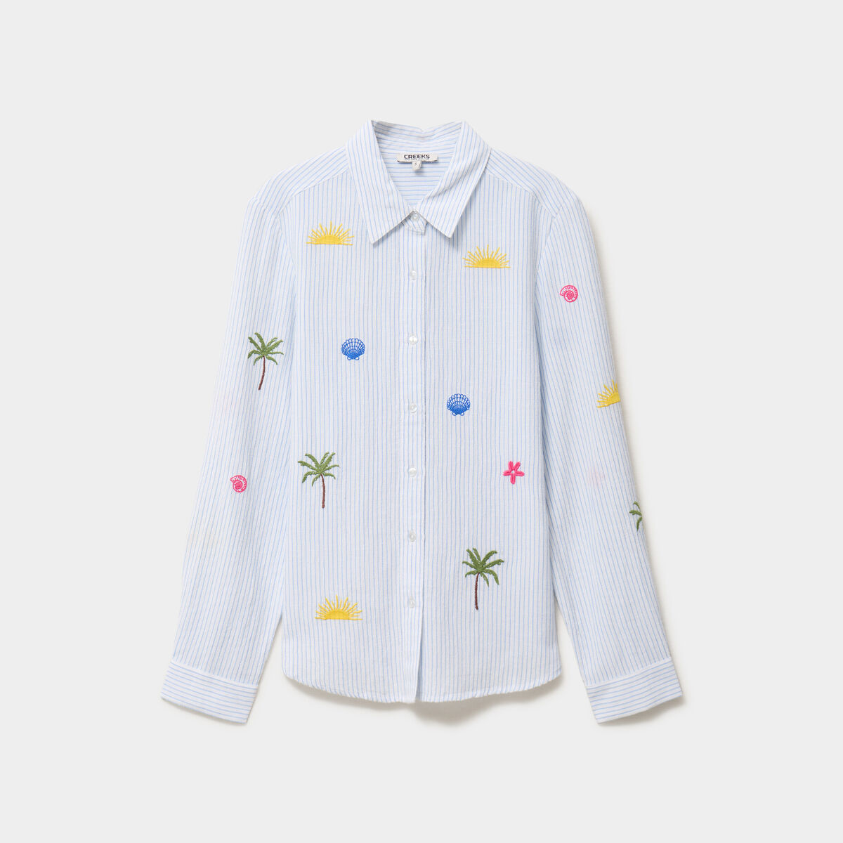 Chemise brod&eacute;e manches longues blanc femme