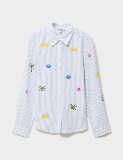 Chemise brod&eacute;e manches longues blanc femme
