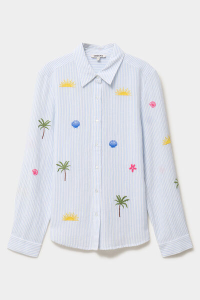 Chemise brod&eacute;e manches longues blanc femme