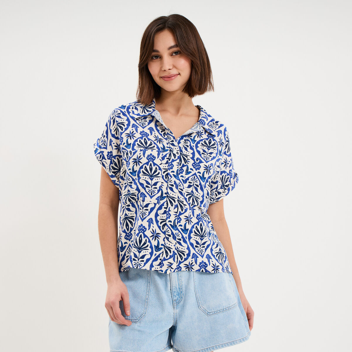 Chemise manches courtes 2 poches ecru femme