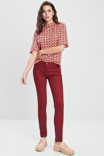 Pantalon slim taille normale bordeaux femme