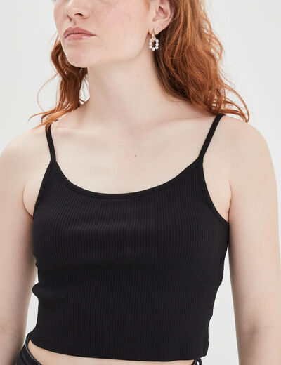 Débardeur cropped côtelé noir femme