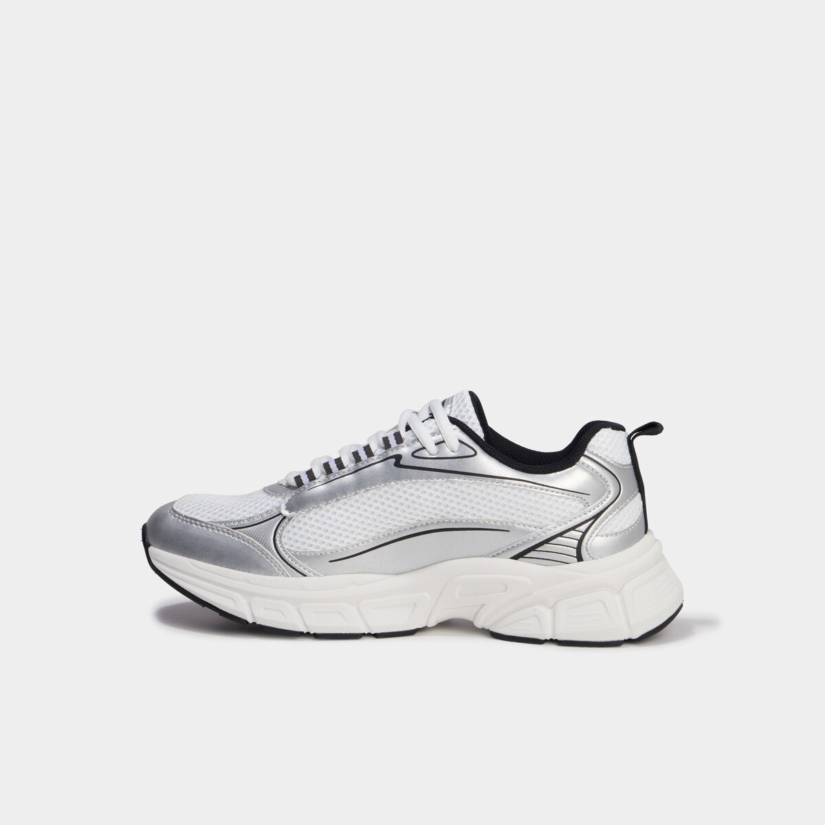 Baskets running &agrave; lacets Champion gris argent femme