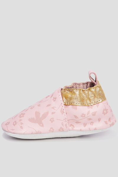 Bottillons en cuir à paillettes rose bébé fille