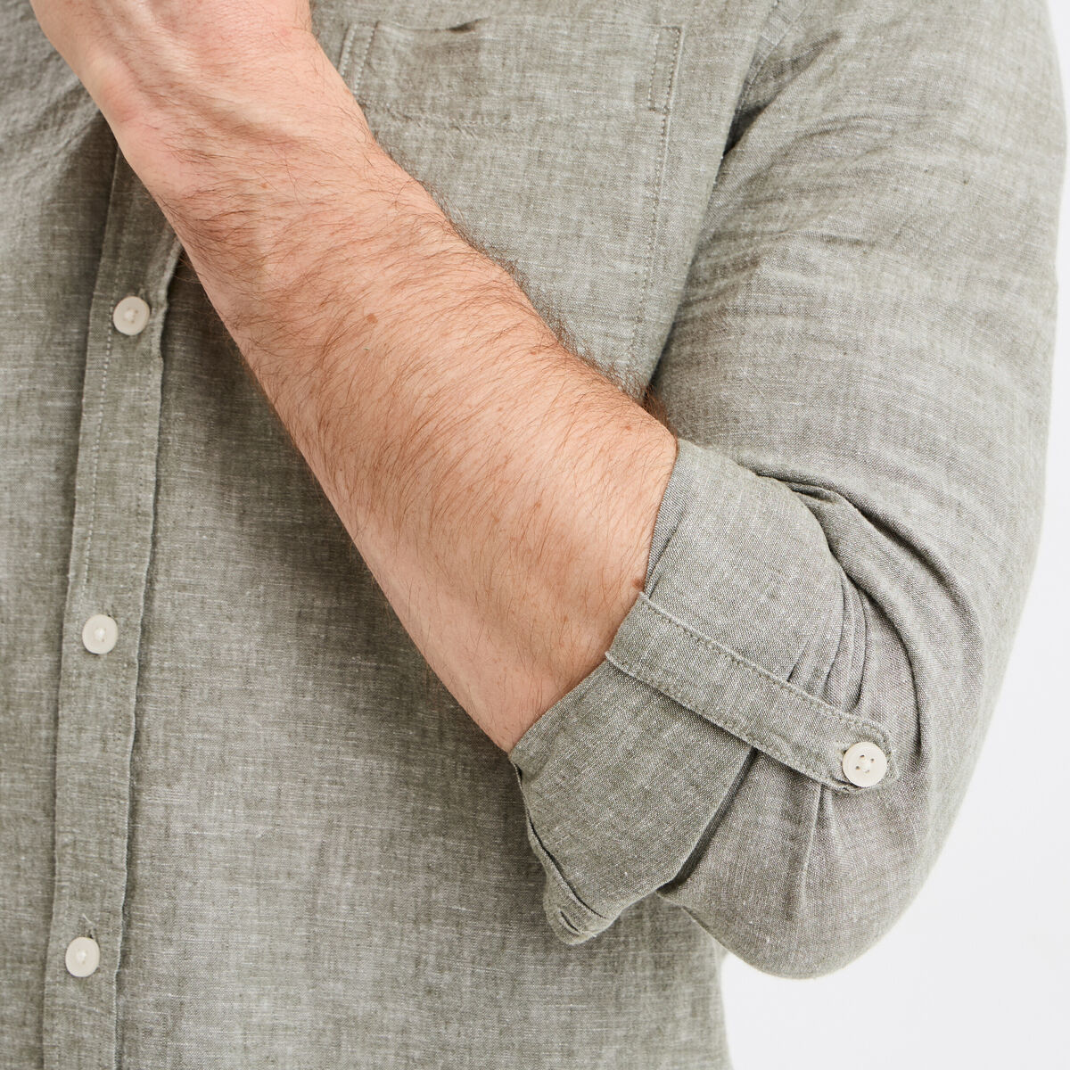 Chemise manches longues lin m&eacute;lang&eacute; vert kaki homme