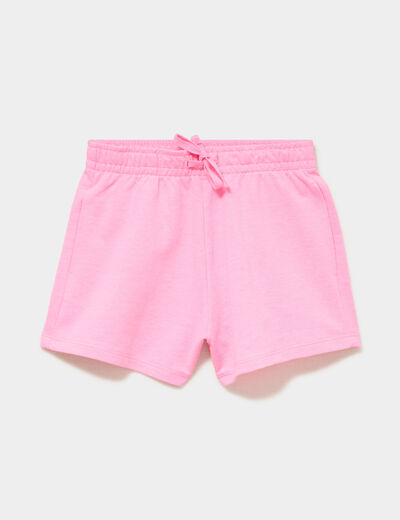 Short molletonn&eacute; taille &eacute;lastiqu&eacute;e rose fluo fille
