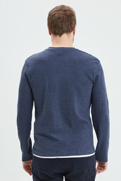 T-shirt col rond manches longues bleu marine homme