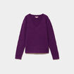 Pull col V ajour&eacute; manches longues violet fonc&eacute; femme