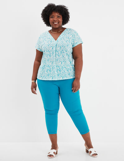 Pantalon corsaire avec ceinture bleu canard femme grande taille