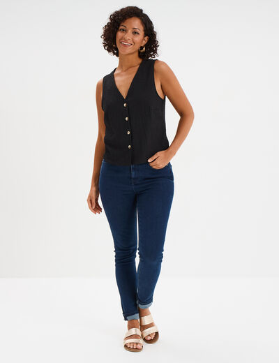 Veston sans manches et col en V noir femme
