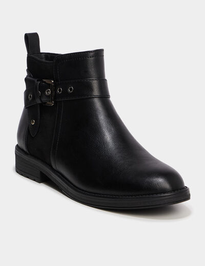 Bottines avec boucles et talons 2 cm noir femme