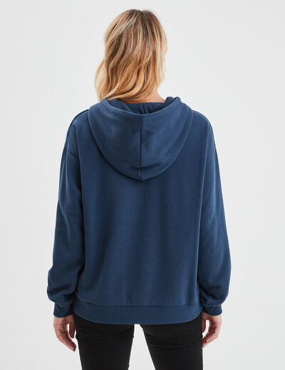 Sweat hoodie molleton à capuche bleu marine femme