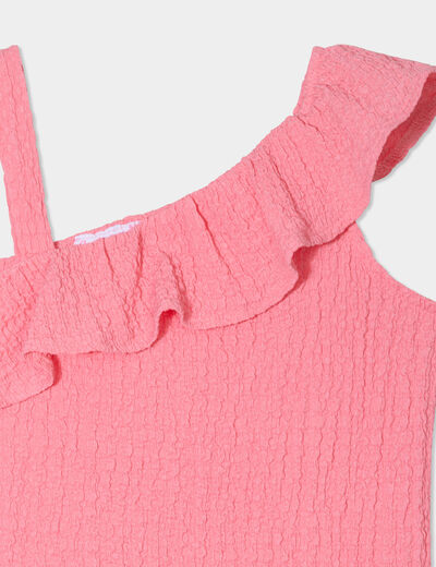 Débardeur asymétrique à volants rose fille