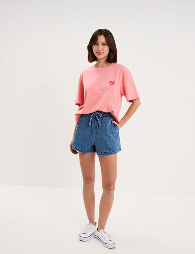 T-shirt droit manches courtes coton rose femme