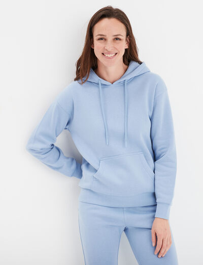 Sweat hoodie molleton à capuche bleu clair femme