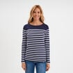 T-shirt manches longues col rond coton bleu marine femme