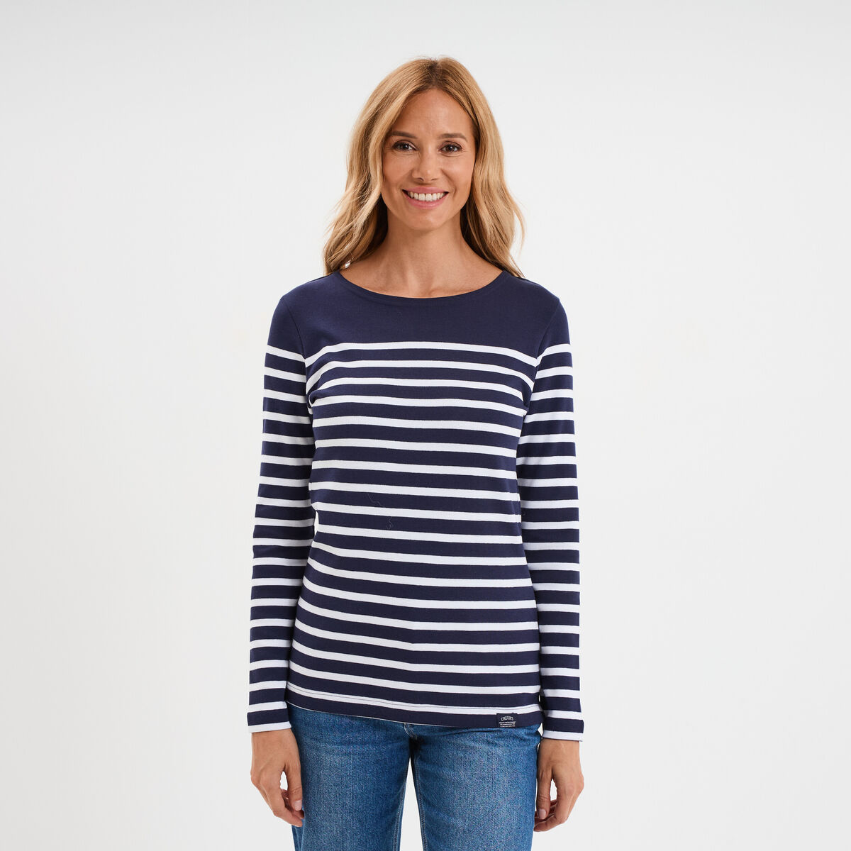 T-shirt manches longues col rond coton bleu marine femme