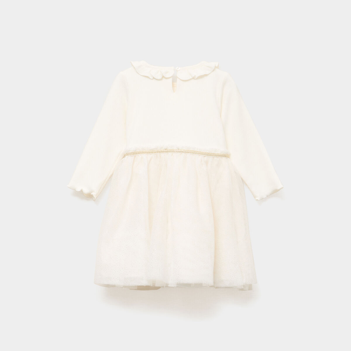 Robe de No&euml;l bas tulle et volants ivoire b&eacute;b&eacute; fille