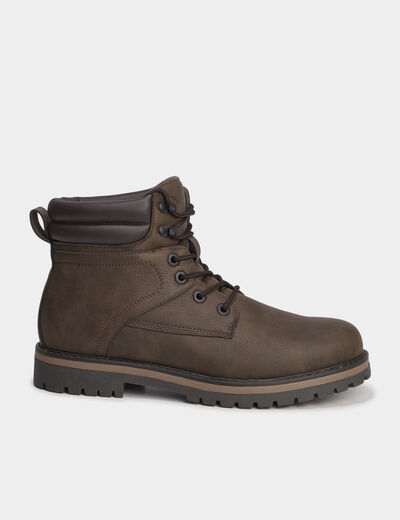 Bottines &agrave; bout rond lacets marron homme